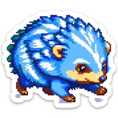 scene of a blue spiky hedgehog running fast through a vibrant landscape with checkerboard hills, floating gold rings, and blurred background, energetic and adventurous sticker