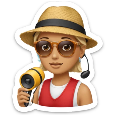 Someone listening to a speaker at the beach. sticker