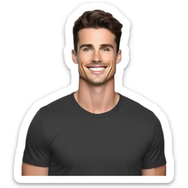 Mason mount Cristiano Ronaldo Matt Bomer 30 year old Silicon Valley product designer smiling with stubble and mustache in a black tshirt with broad shoulders profile photo sticker