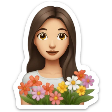 brunette girl smells flowers sticker