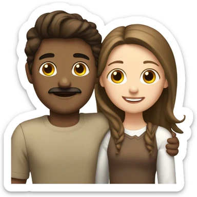 Why the brunette boy with mustache hugs white girl with brunette hair sticker