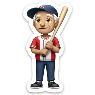 Feeble old man holding a baseball bat in a red pinstriped uniform sticker