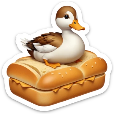 duck made of gluten emerging from a loaf of bread sticker