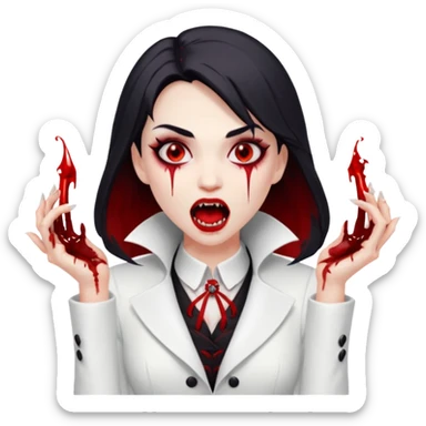 Women Vampire with white coat dress and eyes should be red with blood & opened mouth and teeth sticker