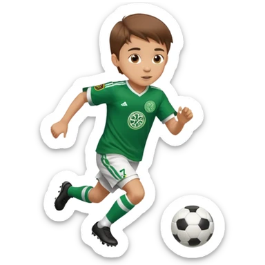 Brown hair 6 years old boy running playing soccer wearing celtic uniform ( jersey) and is number 17 in the jersey ! Number 17  sticker
