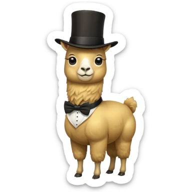 A small golden llama silhouette wearing a black top hat and a monocle sticker