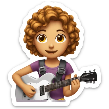 Menina cabelo curto enrolado tocando Guitarra  sticker
