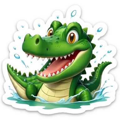 A crocodile with a happy face splashes in the water, showing off its big toothy grin sticker