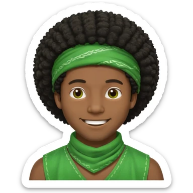 smiling black man, afro hair, green bandana sticker
