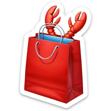 Gift bag with a lobster claw sticking out sticker