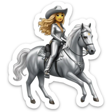Beyoncé wear in silver cowboy  riding a silver shine horse sticker