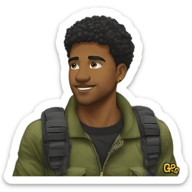 Uber Cariocas do Rio de Janeiro Brasil, criar do RJ roupas típicas da favela Streetwear black Brazilian young favela barberman doing a degradê militar fase in a black Brazilian Man sticker