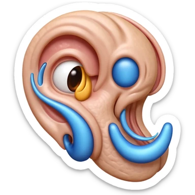 iOS-style 3D emoji: a human ear with three curved sound waves coming out from it sticker