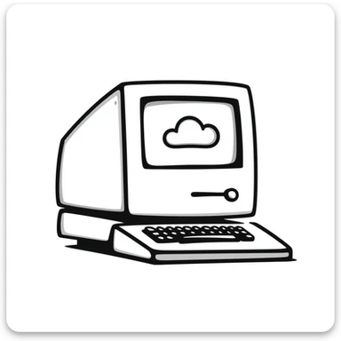 Pixel art style old Macintosh computer, simple monochrome linework sticker