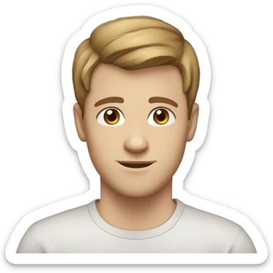 A 21 year old, white man, with short brown hair, with none facial hair,   with brown eyes wearing a t-shirt. sticker