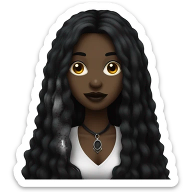 Black goth woman with long black hair portrait  sticker