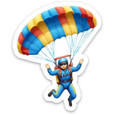 A skydiver free-falling through the clear sky, with a brightly colored parachute just about to open. The scene captures the thrill of the sport, with the vast expanse of the sky and distant ground below, emphasizing the excitement and adrenaline of parachuting sticker