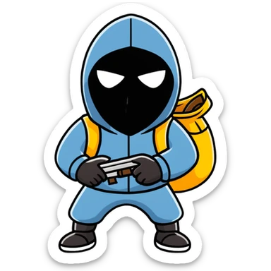 cartoon robber with sack on head holding weapon full body sticker