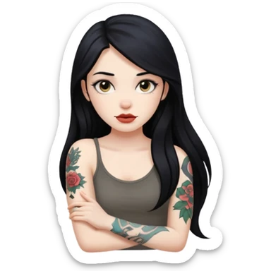 hyper realistic Pale girl with long black hair arm tattoos sticker