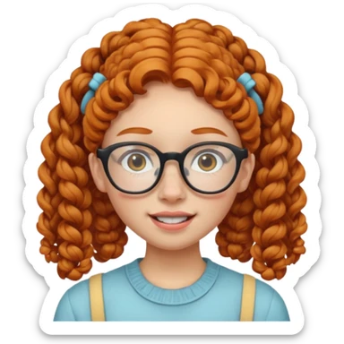 ginger woman with curly hair in pigtails, acne, braces, and large glasses  sticker