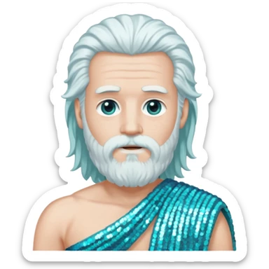 Uranus from Roman Deities with long white hair and beard, pale cyan sequin toga sticker