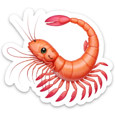 A pink shrimp with a cat's head, shrimp body and tail with cat face sticker