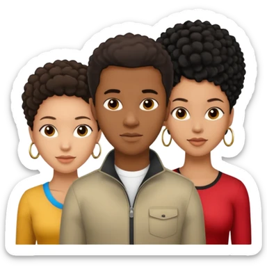 biracial half white half black American man with short brown hairwith two black african women both are African one is light skin black and one is medium tone black with african hair styles sticker