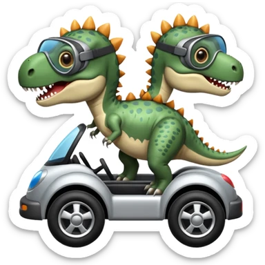 Tres dinosaurios bebés grises cada uno subido en un carro tecnológico blanco con lentes de realidad virtual sticker