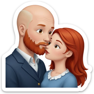 White Bald man with red beard kissing white girl with brown hair sticker
