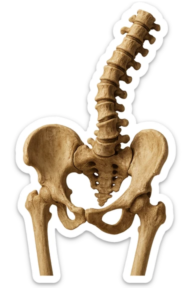 OSSA DI UN BACINO UMANO STORTO CON SPINA DORSALE STORTA, IPERREALISTICO 4K sticker