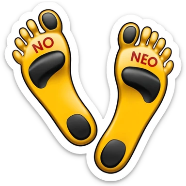 A pair of footprints with a prohibited symbol and text that reads "NO FEET" over them. sticker
