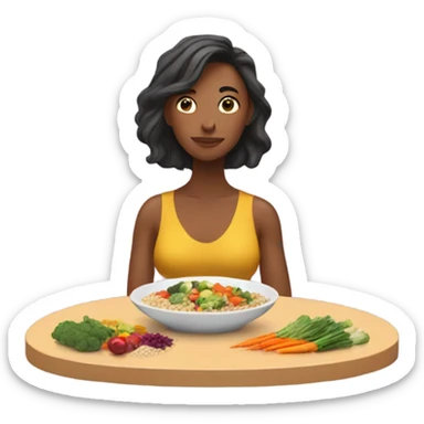 a woman looks at a plate of healthy food sticker
