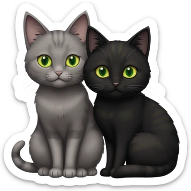 1 grey cat with green eyes and 1 black with yellow/green eyes cat cuddling sticker