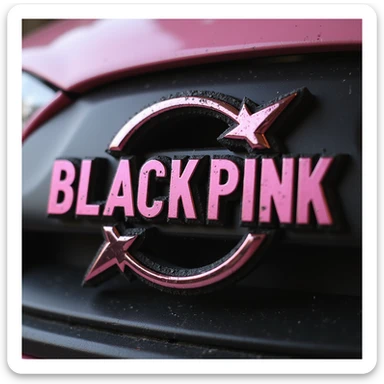Blackpink logo, photorealistic style, pink and black colors, metallic and glossy finish sticker