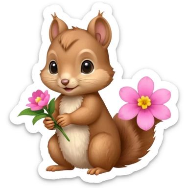 baby squirrel hold a flower sticker