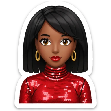 Kelly Rowland from Destiny's Child with jet black hair, red sequin outfit sticker