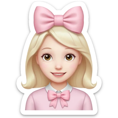 classic laughing emoji with a very pretty pale pale pink bow sticker