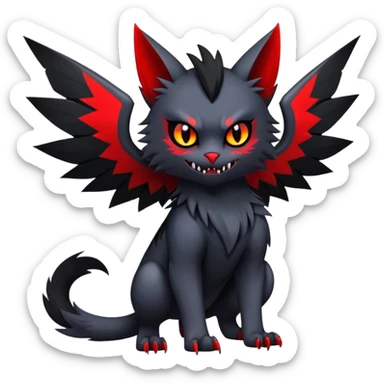 Vampiric feral futuristic gothic emo dark Litten-Noibat-Fakémon-hybrid-creature (full body) sticker