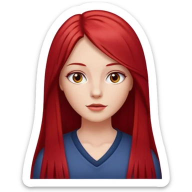 white woman cherry red long straight hair parted middle sticker