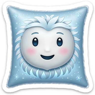ethereal white pillow emoji, glowing with subtle icy blue and silver, with floating feathers and sparkles, gentle frost aura sticker