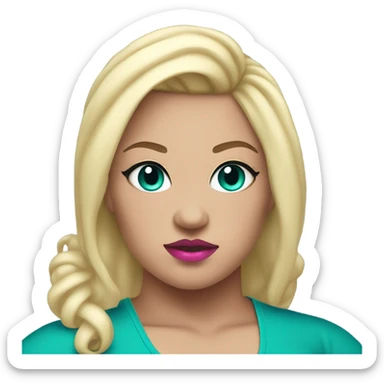 A blonde BBW female wrestler with pink lips and teal eyeliner sticker