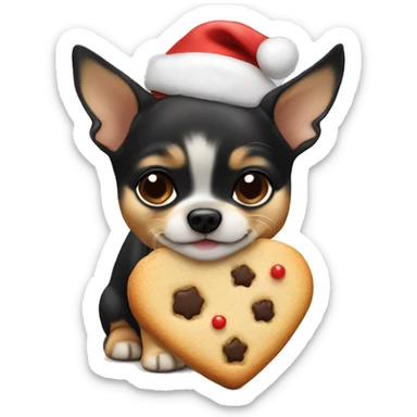 black & tan chihuahua puppy holding a christmas cookie sticker