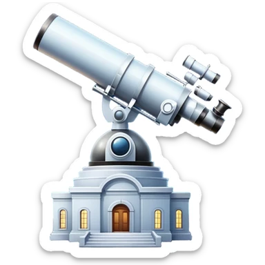 An icon featuring visible planets, distant stars, and galaxies, an observatory with a giant telescope, set against a starry sky, symbolizing the study of astronomy and celestial exploration. Transparent background highlights the wonder of the universe. sticker