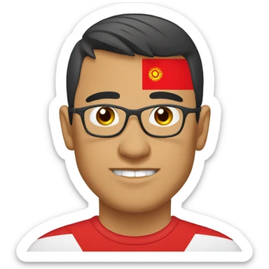 Kyrgyz guy with the image of the flag of Kyrgyzstan on a T-shirt sticker