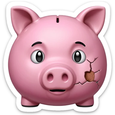 emoji of sad unhappy piggy bank, right view sticker
