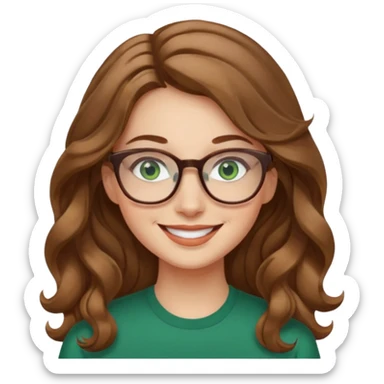 long wavy light brown hair woman with green eyes and glasses smiling sticker