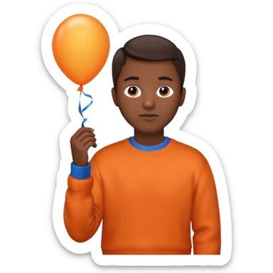 dark brown skin, orange sweater, hold blue balloon sticker