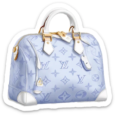 White Designer Louis Vuitton bag with periwinkle monogram and trim sticker