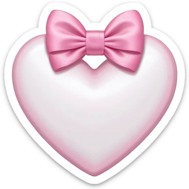An iPhone emoji White Heart with a Pink bow wrapped around it's center sticker