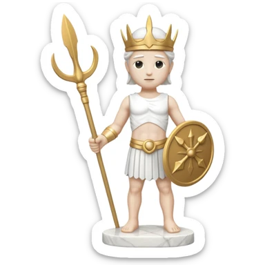 a greek white marble statue holding a marble trident. entirely make of marble. only white color no other color sticker